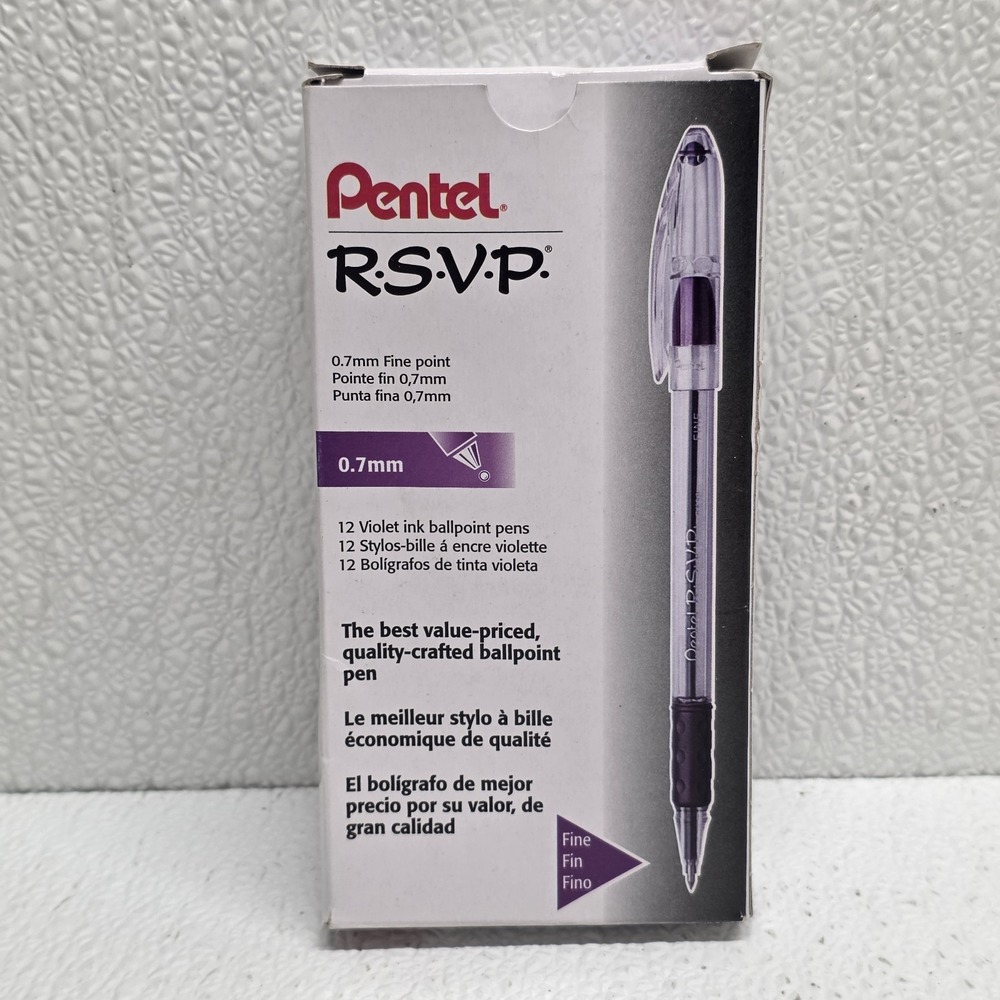 Box of 12 Violet Fine Point BK90V BK90-V Pentel RSVP Ball Point Pens